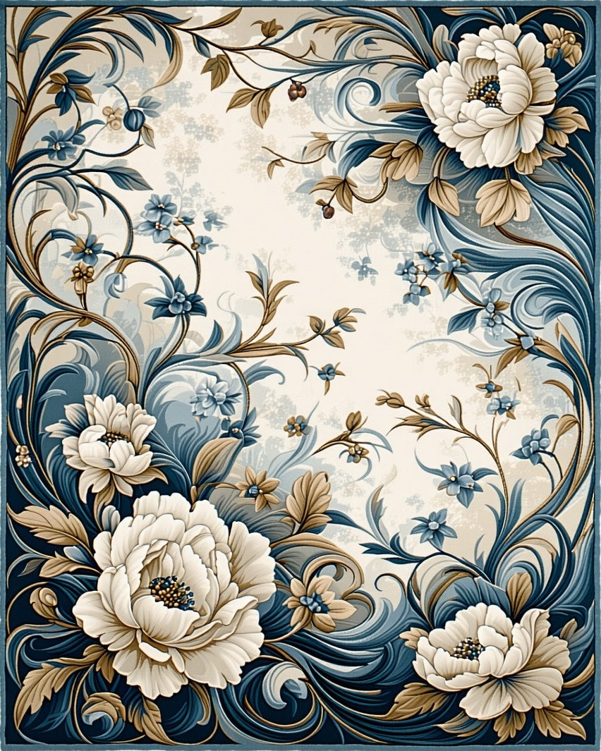 Elegant Floral Swirls Peonies Rug
