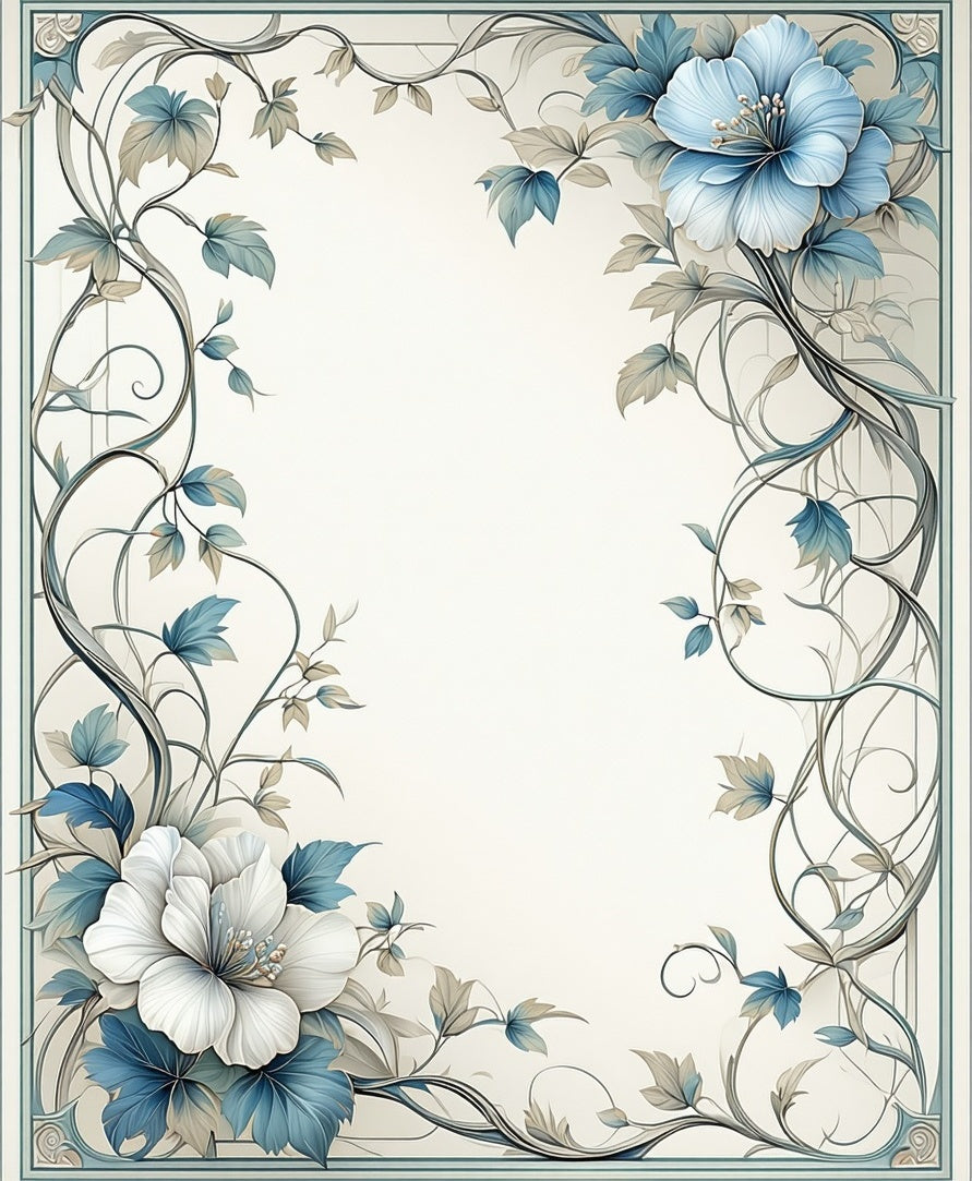 Elegant Blue White Floral Scroll Rug