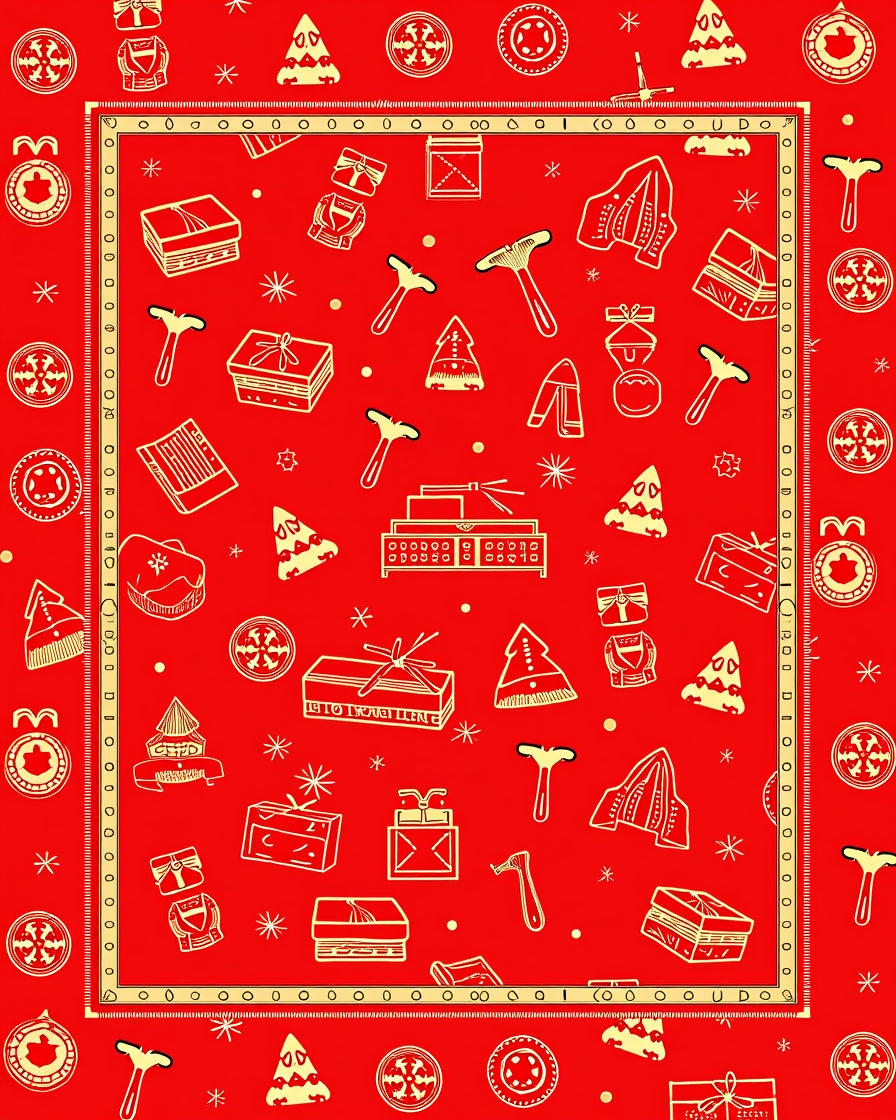 Crimson Festive Icons Repeat Rug