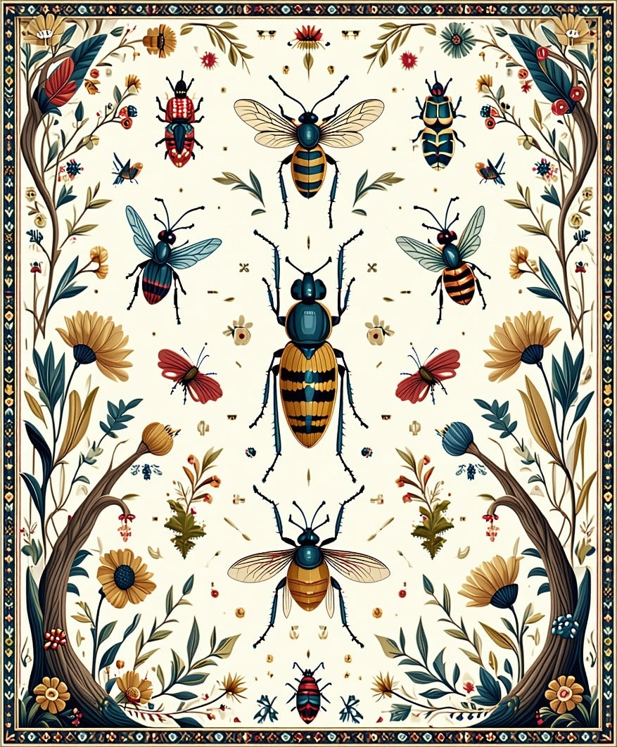 Eclectic Insects Botanical Pattern Rug