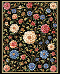 Rich Floral Vines On Black Background Rug