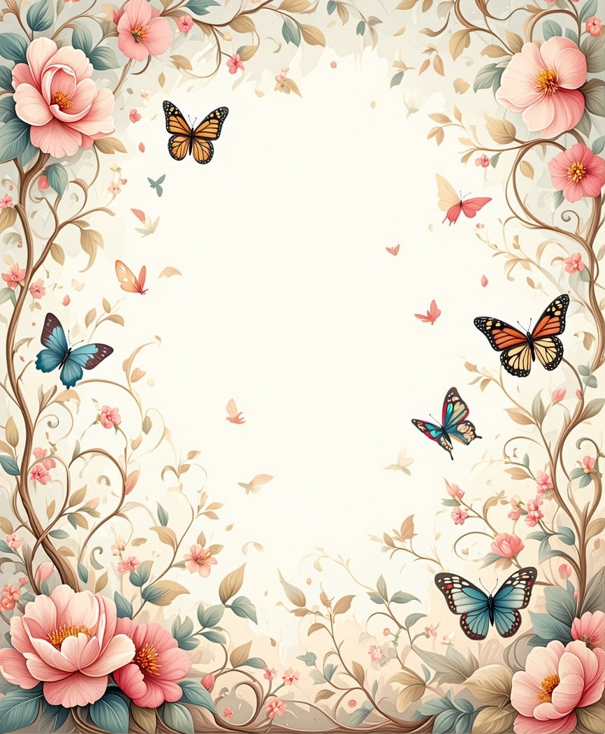 Delicate Floral Butterfly Garden Pattern Rug
