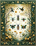 Whimsical Insects and Floral Border Rug
