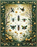 Whimsical Insects and Floral Border Rug