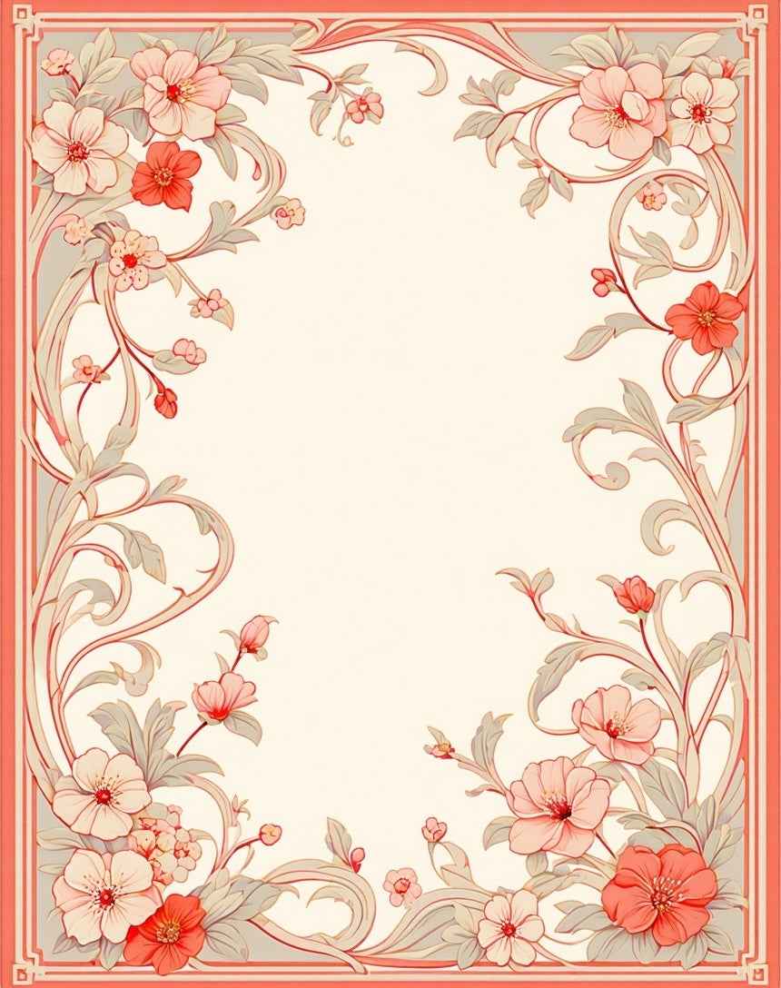 Art Nouveau Floral Swirl Border Design Rug