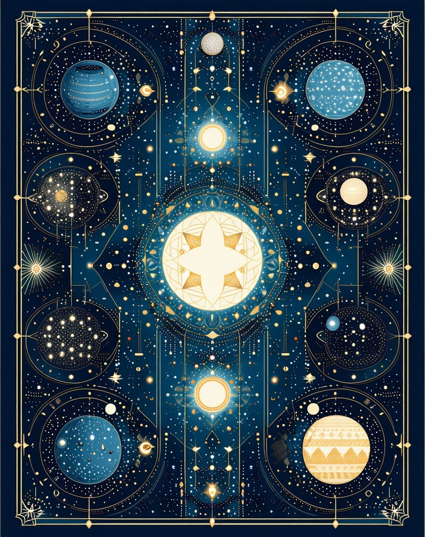 Celestial Geometric Star Pattern Rug