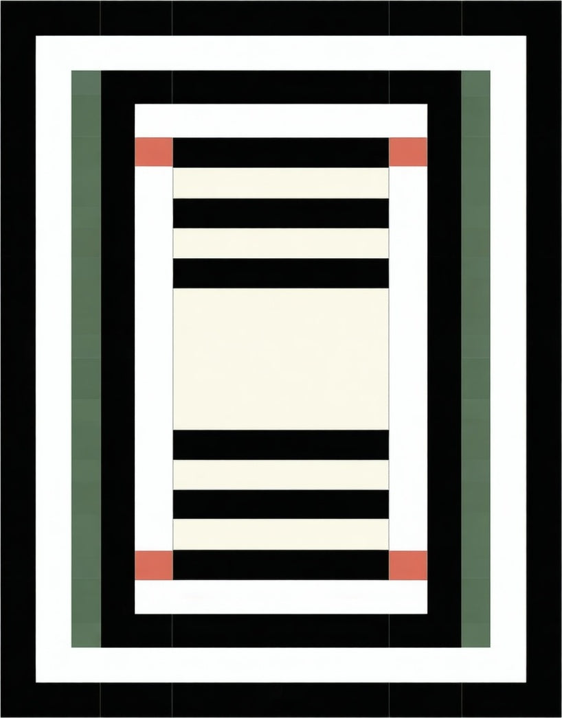 Modern Geometric Stripe Border Rug