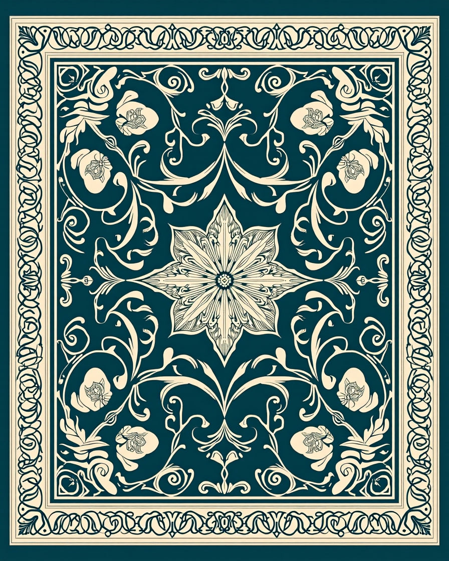 Elegant Floral Scrollwork Intricate Pattern Rug