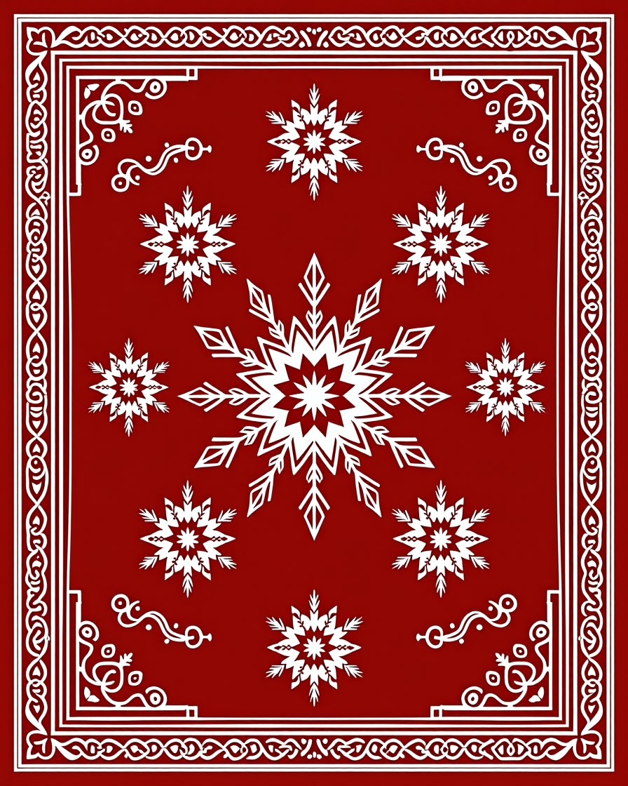 Crimson Snowflake Border Garland Rug