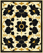 Ornate Black Gold Floral Pattern Rug