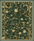 Ornate Floral Gold Vine Pattern Rug