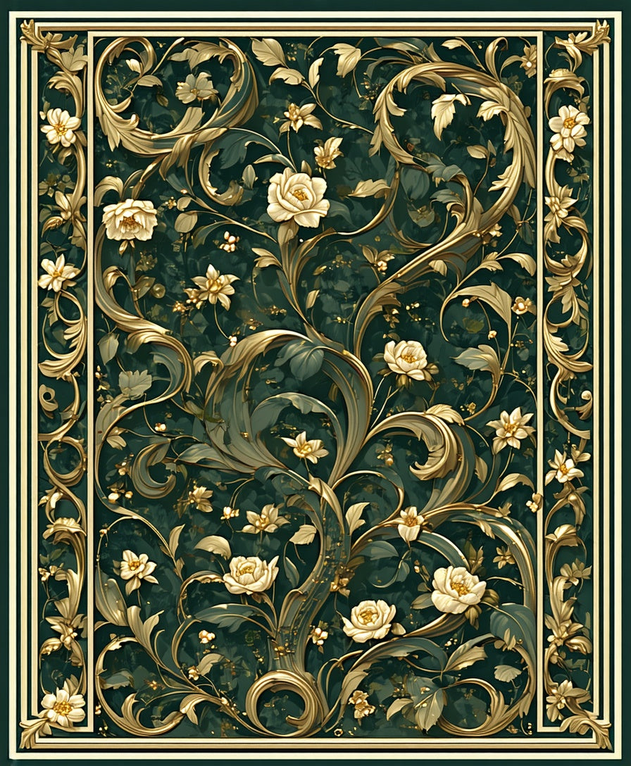 Ornate Floral Gold Vine Pattern Rug