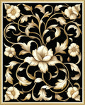 Ornate Black Gold Floral Design Rug