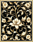 Ornate Black Gold Floral Design Rug