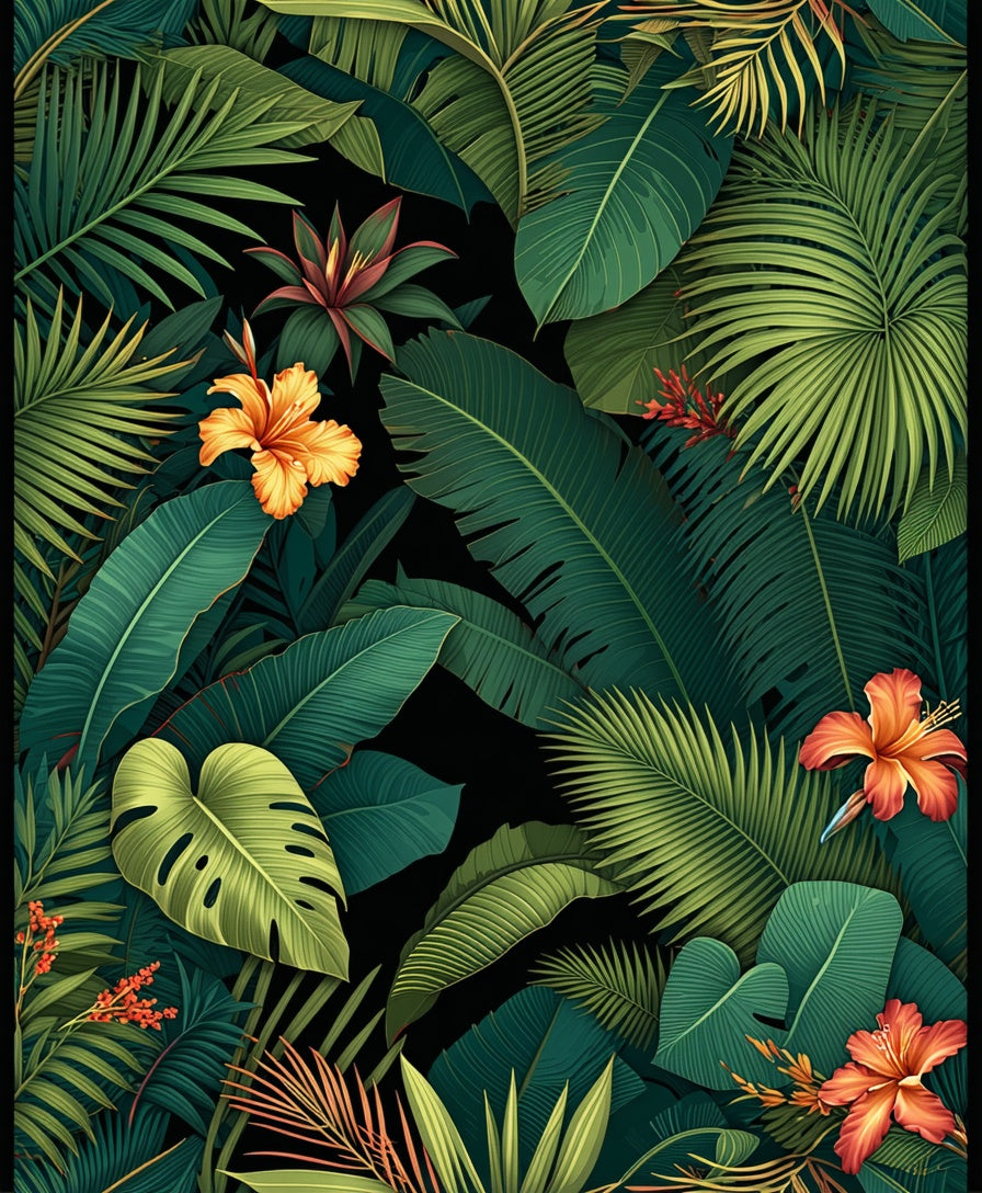 Lush Jungle Tropical Leaf and Floral Rug