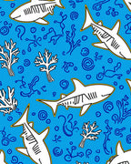 Playful Blue Shark Marine Pattern Rug