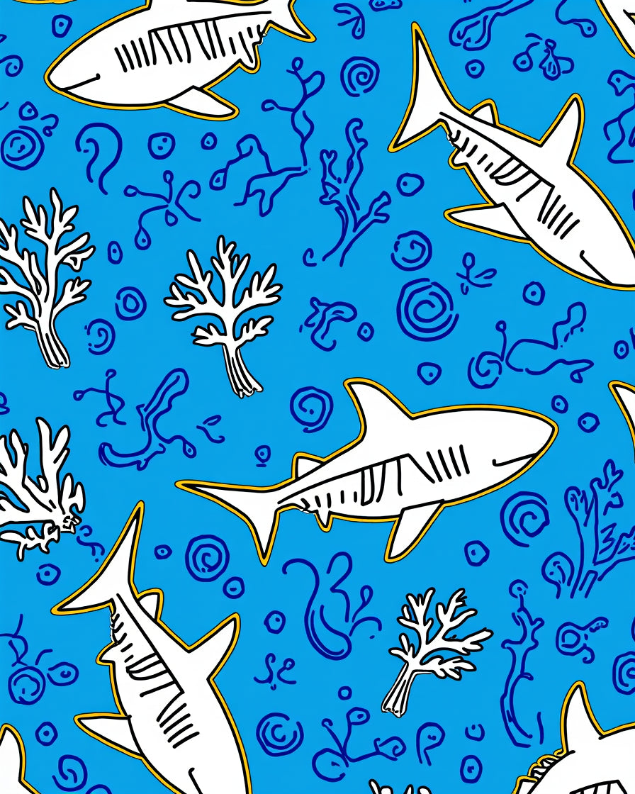 Playful Blue Shark Marine Pattern Rug