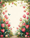 Pink Tulip Garden Butterfly Design Rug