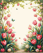Pink Tulip Garden Butterfly Design Rug