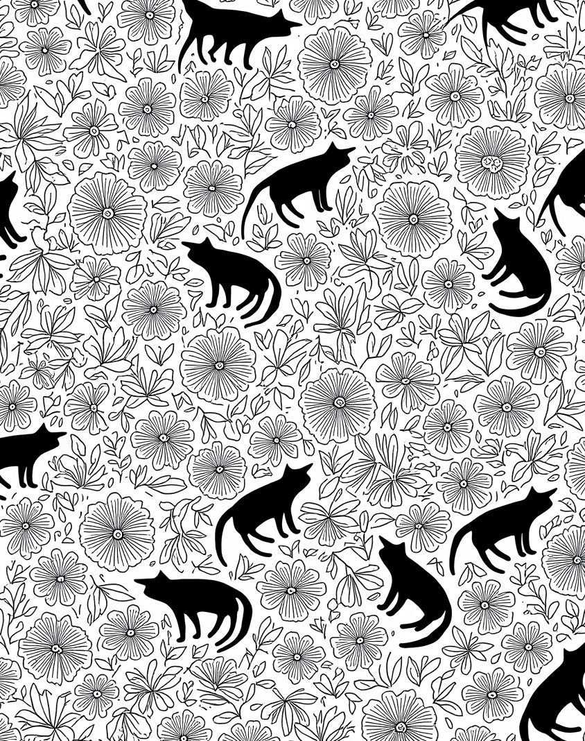 Whimsical Black Cats Among Flowers Rug
