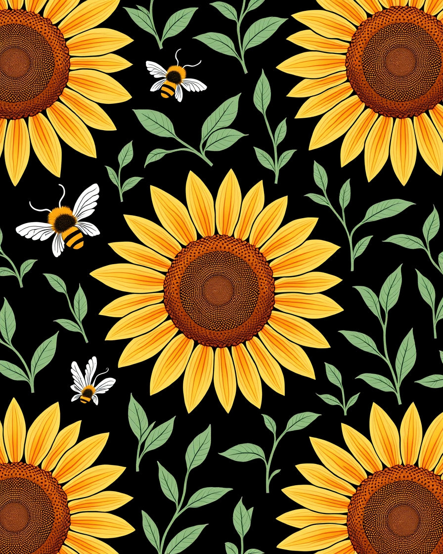 Sunny Sunflower Bees Pattern Rug