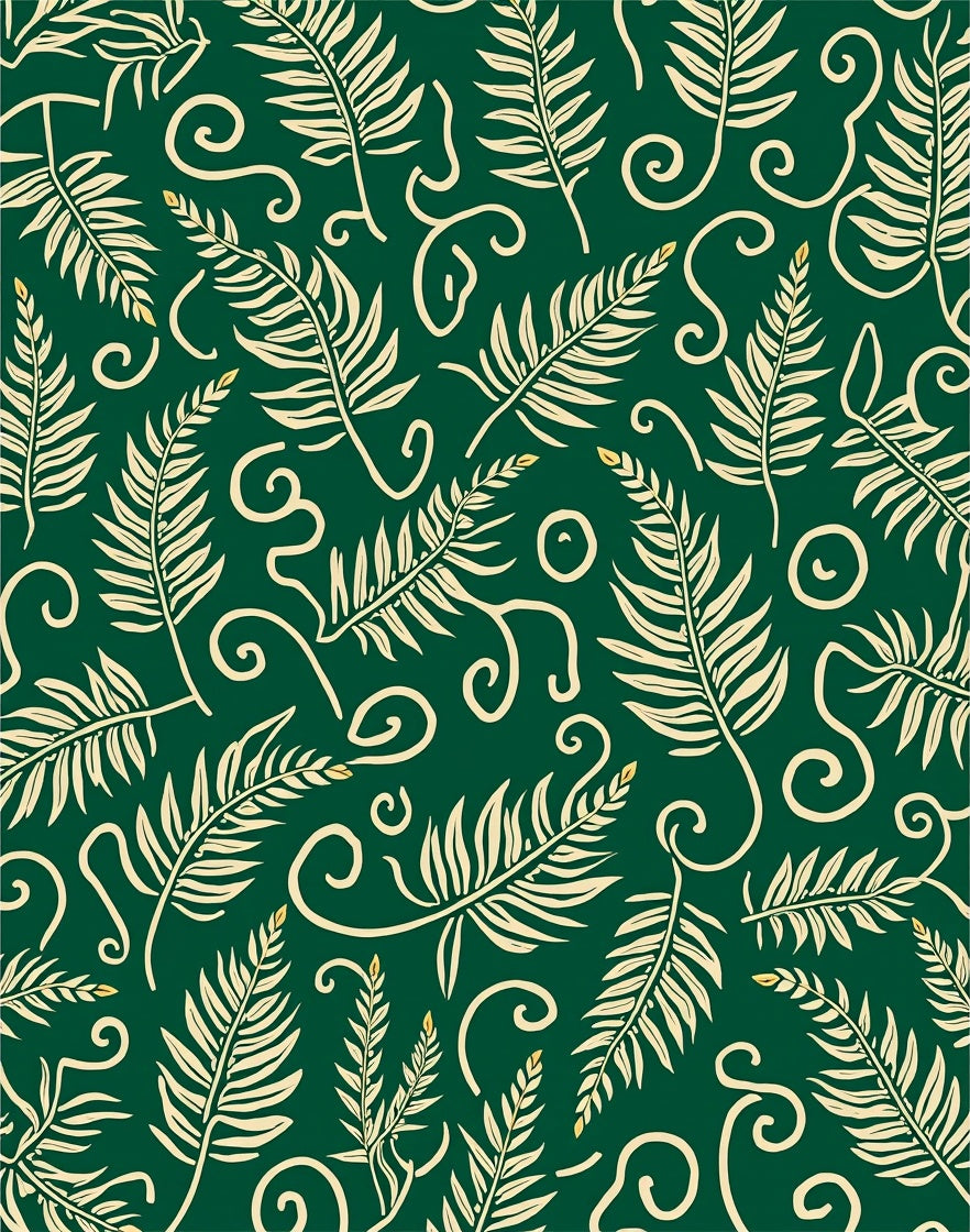 Green Beige Tropical Leaf Swirl Pattern Rug