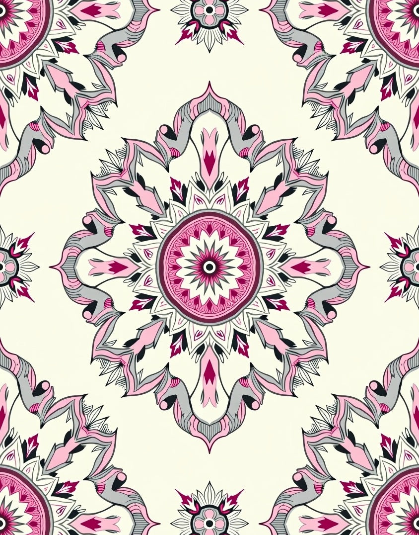 Pink Floral Mandala Pattern Accent Rug