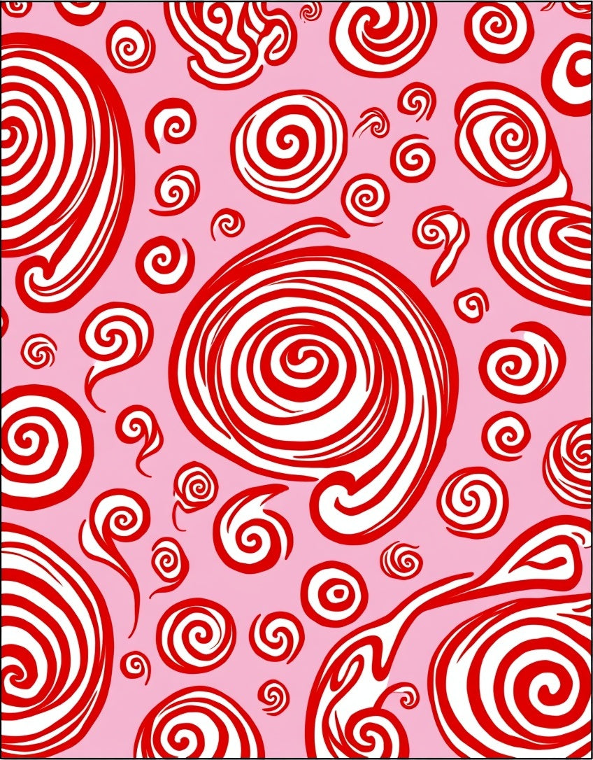 Whimsical Red Swirls Pink Background Rug