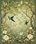 Enchanted Woodland Floral Bird Scene Rug