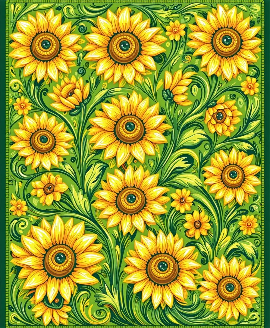 Golden Sunflower Lush Floral Pattern Rug