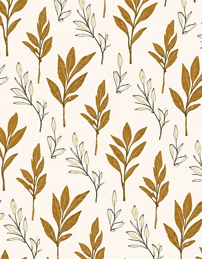 Golden Leafy Branch Pattern Rug