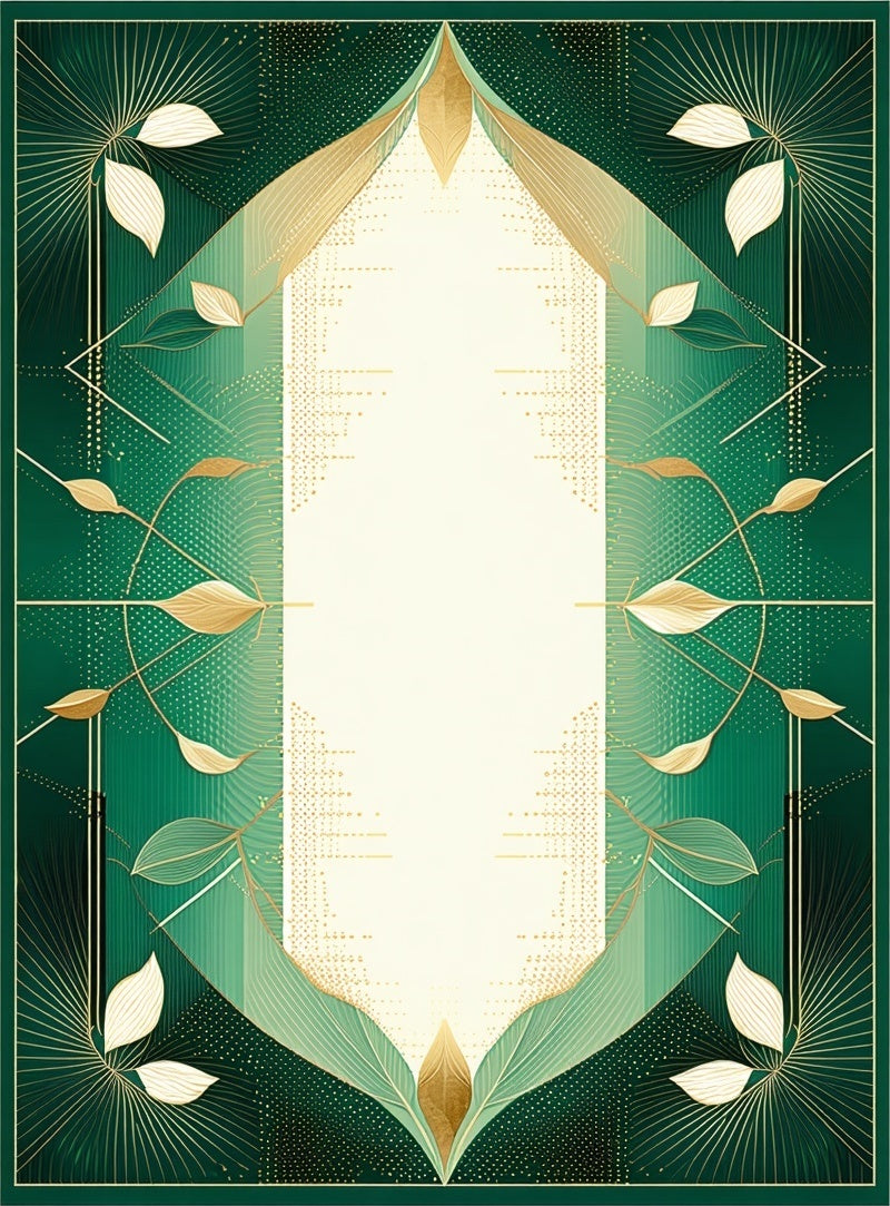 Emerald Gold Leaf Art Deco Rug