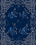Elegant Blue Floral Vine Border Pattern Rug