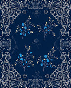 Elegant Blue Floral Vine Border Pattern Rug