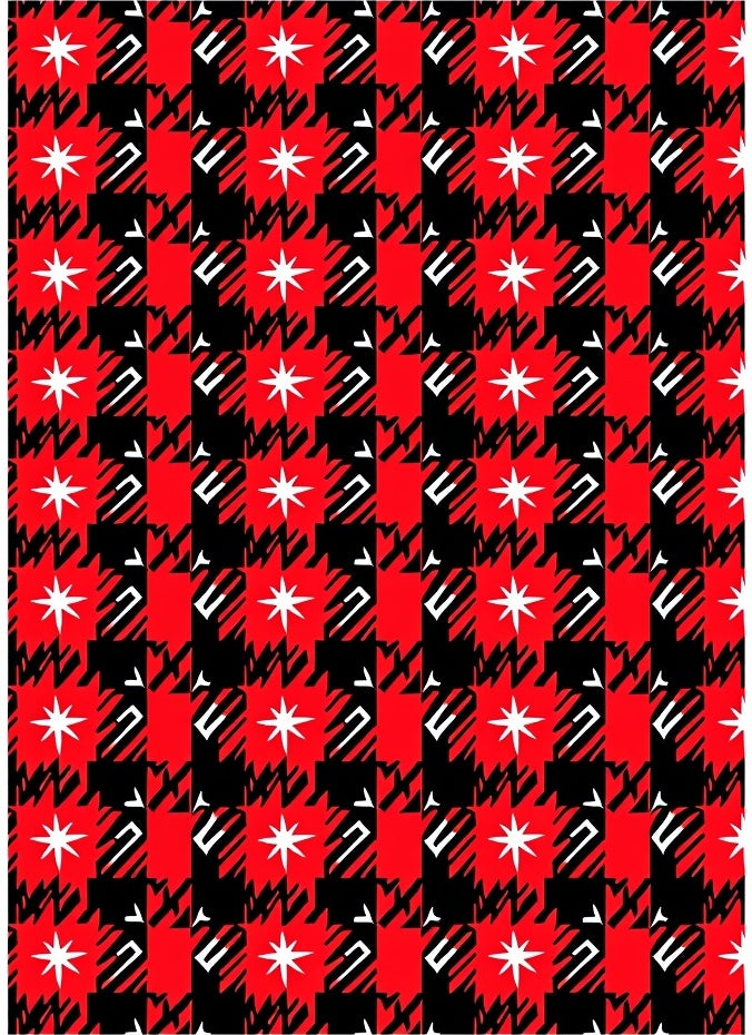 Red Black Houndstooth Starburst Rug