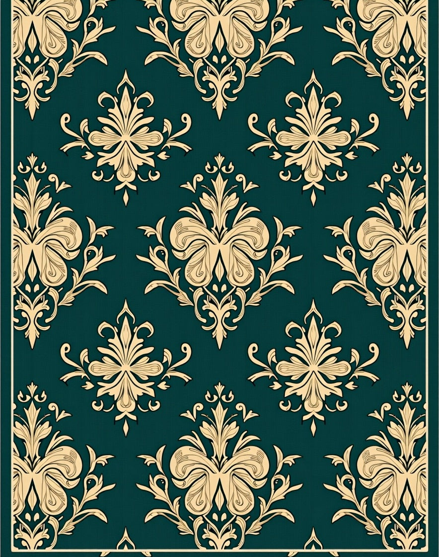 Regal Teal Gold Damask Flourish Rug