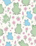 Playful Frogs and Floral Pattern Rug