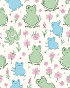 Playful Frogs and Floral Pattern Rug
