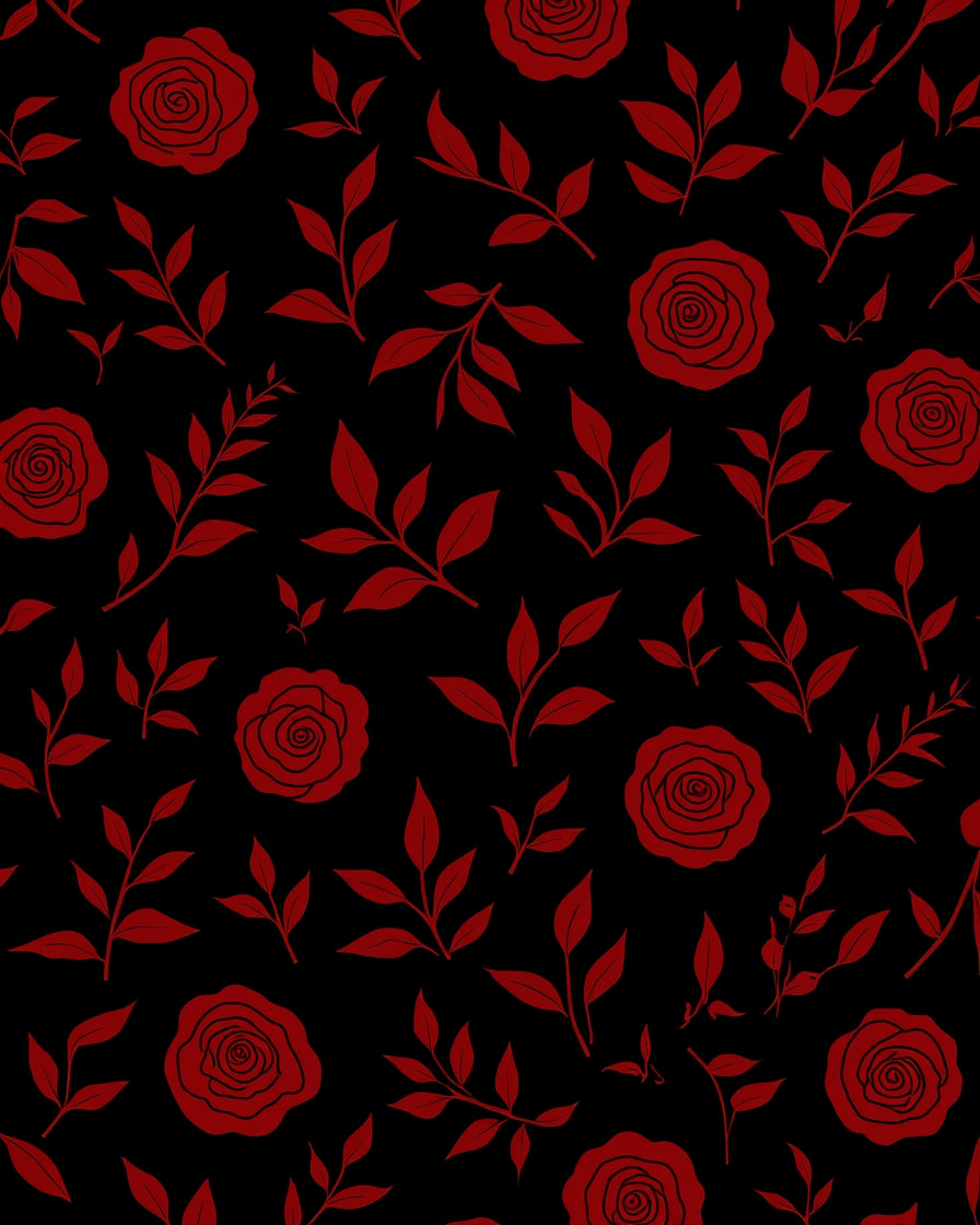 Dark Red Rose Floral Pattern Rug
