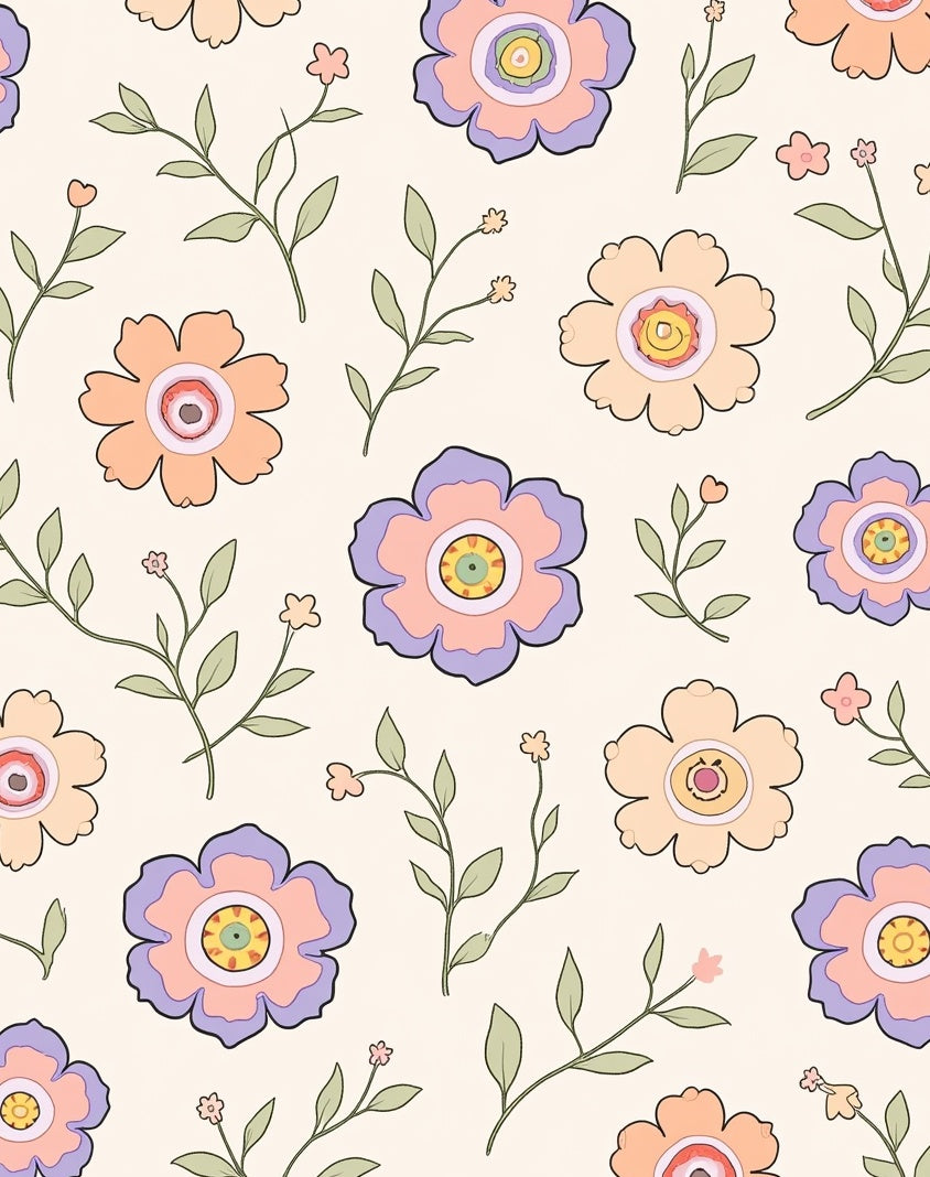 Pastel Flower Pattern Abstract Art Rug