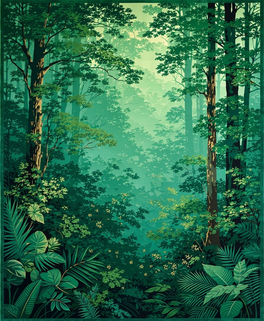 Lush Green Forest Canopy Pattern Rug