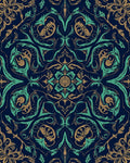 Ornate Teal Gold Swirl Pattern Rug