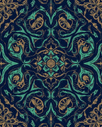 Ornate Teal Gold Swirl Pattern Rug