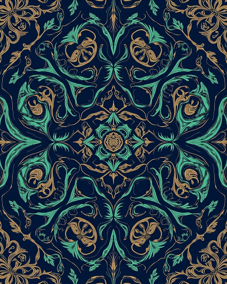 Ornate Teal Gold Swirl Pattern Rug