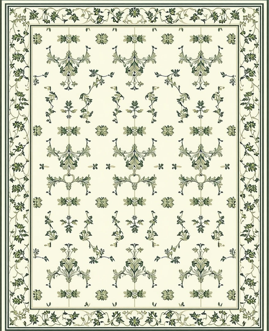 Green Floral Vine Symmetry Pattern Rug
