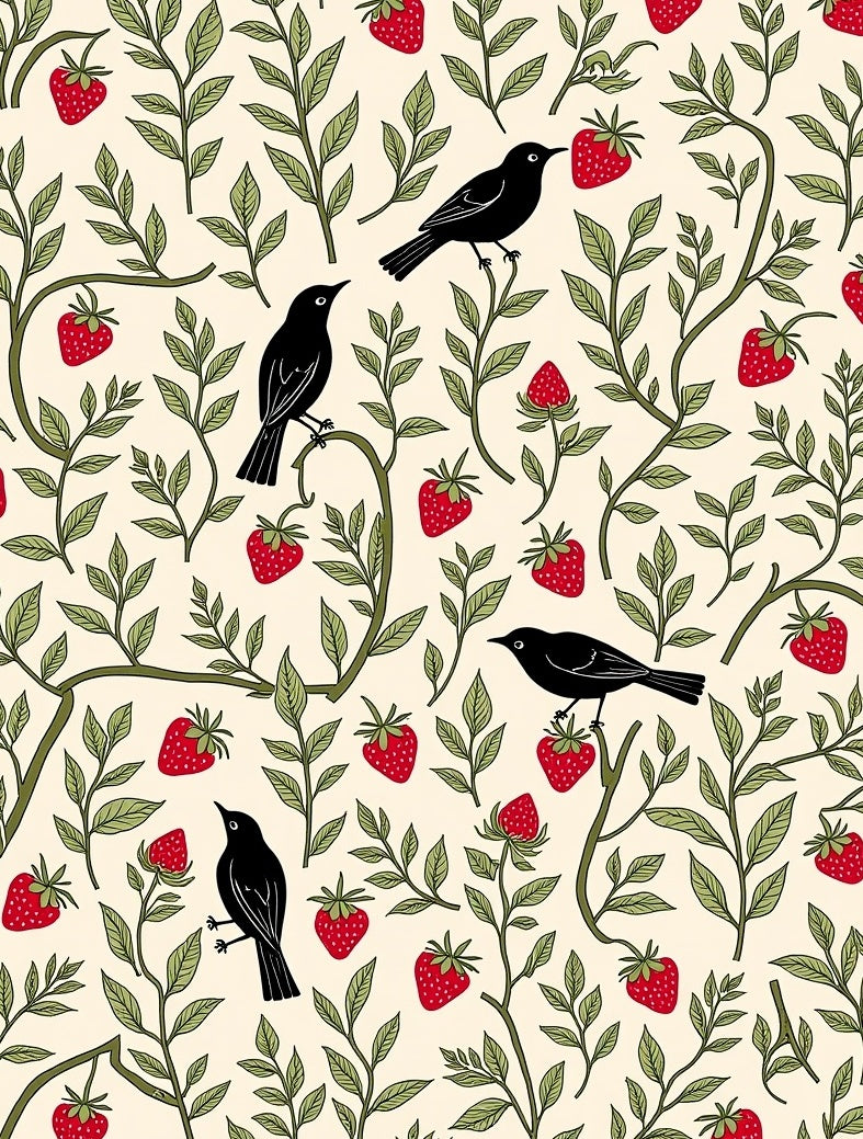 Charming Birds And Strawberry Vines Design Rug