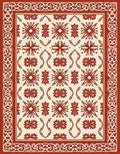 Crimson And Cream Geometric Floral Rug