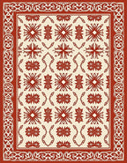 Crimson And Cream Geometric Floral Rug