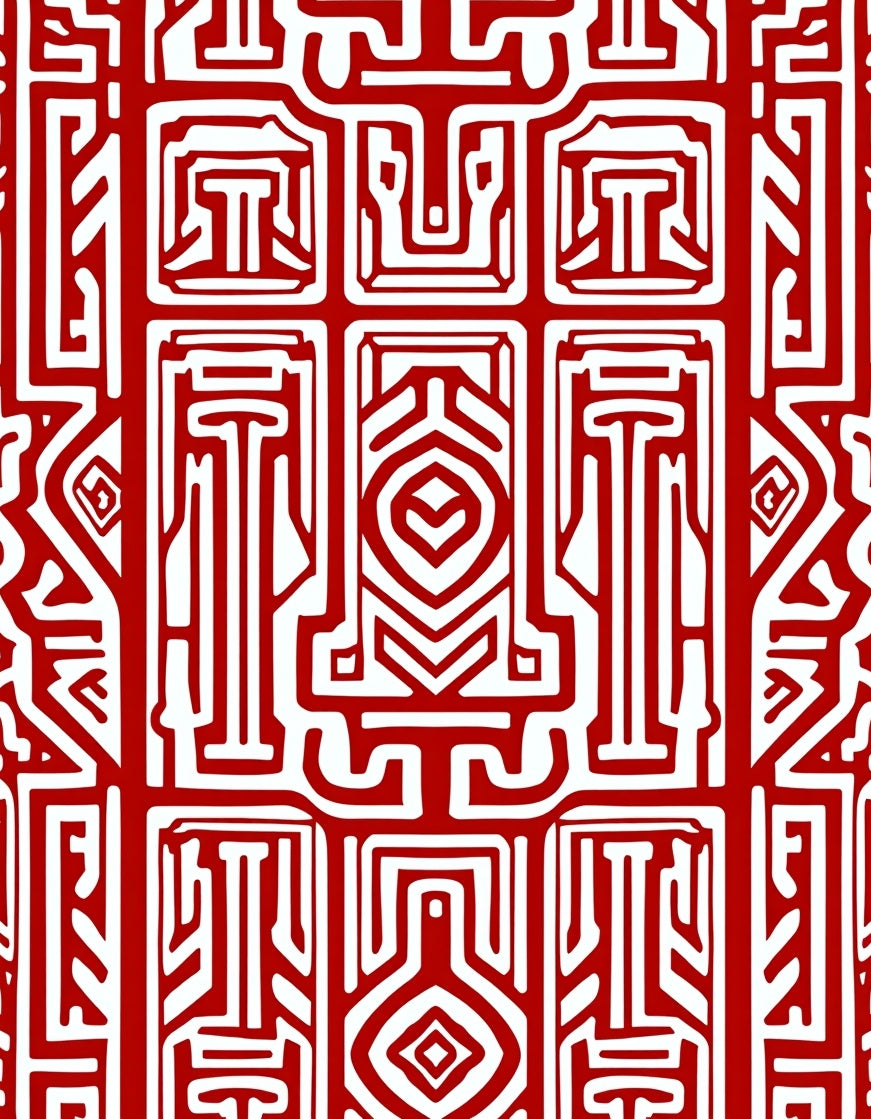 Intricate Red White Traditional Pattern Rug
