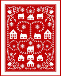Charming Red White Village Snowflakes Rug